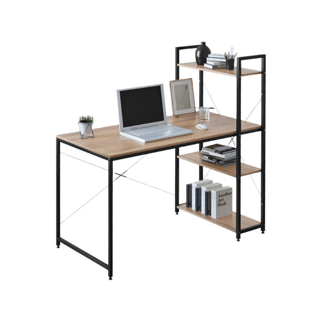 Woltu Scrivania da Ufficio con Libreria a 4 Ripiani