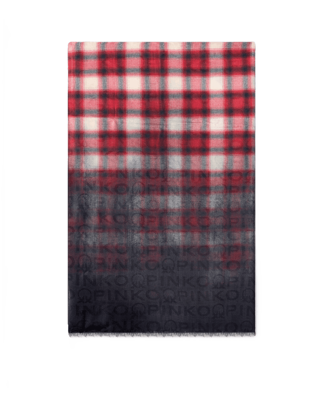 Stola jacquard con stampa check e scritta PINKO