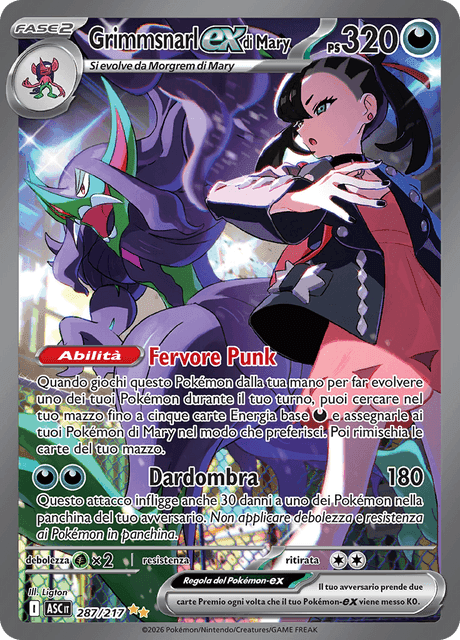 Grimmsnarl-ex di Mary 287/217 Rara Illustrazione Speciale – Ascesa Eroica – IT