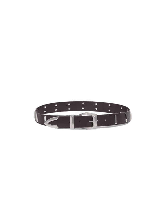 Cintura in pelle con borchie rettangolari 3 cm
