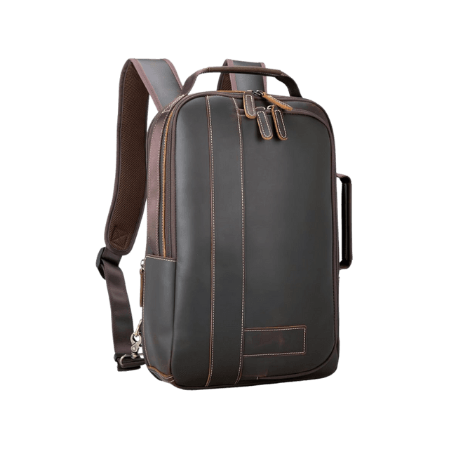 Zaino da Viaggio in Vera Pelle per Computer Portatile da 15,6 pollici