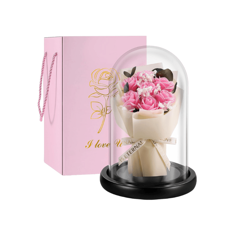 Bouquet di Rose Rosse con Cupola in Vetro