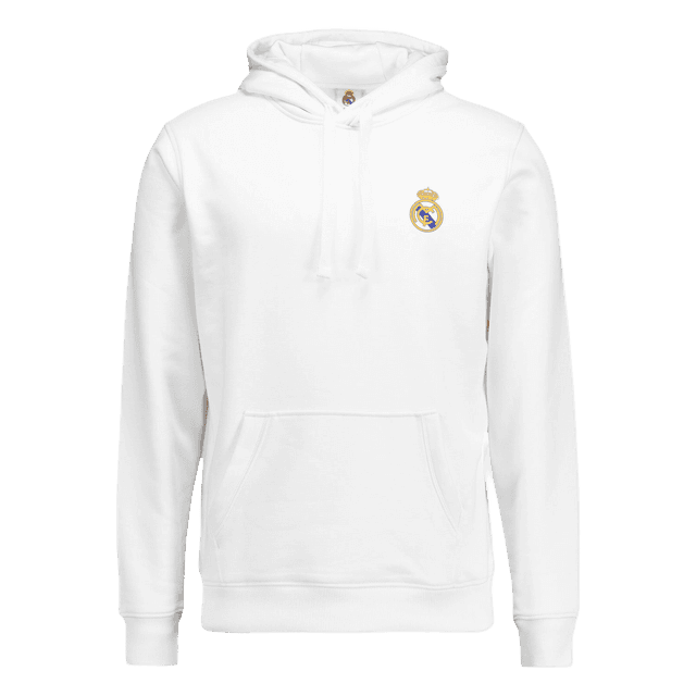 Sudadera Capucha Blanca Hombre ECO Essentials Real Madrid Escudo Color