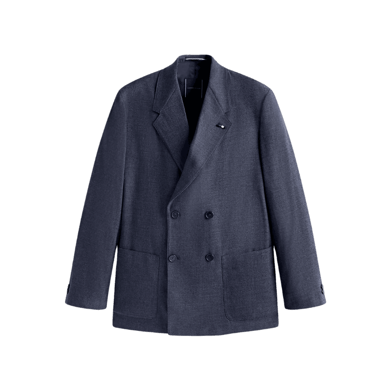 Blazer in Misto Lana Effetto Denim