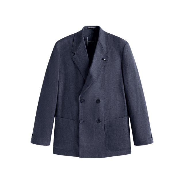 Blazer in Misto Lana Effetto Denim